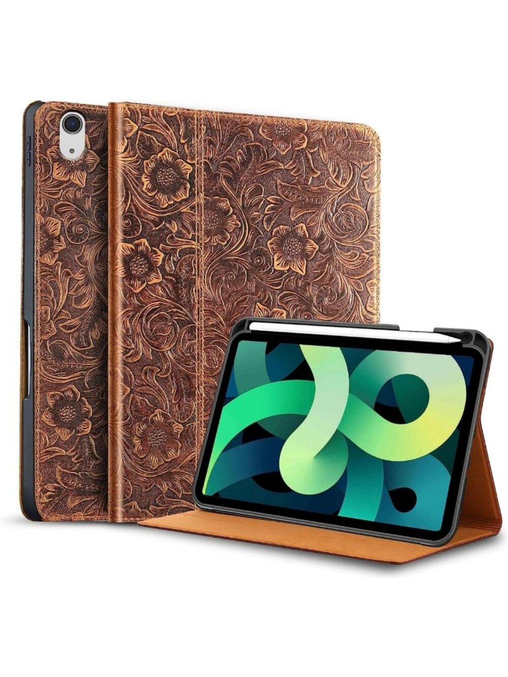 Stylish Brown Floral Leather Case for 11" iPad Air M4/M3/M2 - Slim & Durable